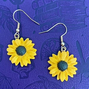 Handmade Clay Polymer Fall Autumn Sunflower Drop Earrings NEW